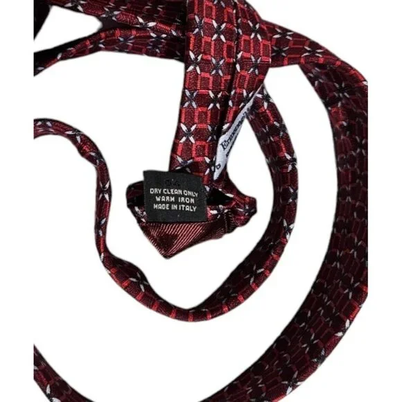 ERMENEGILDO ZEGNA Men's 100% Silk Necktie LUXURY Tie XL Red Geometric W:3.7" EUC